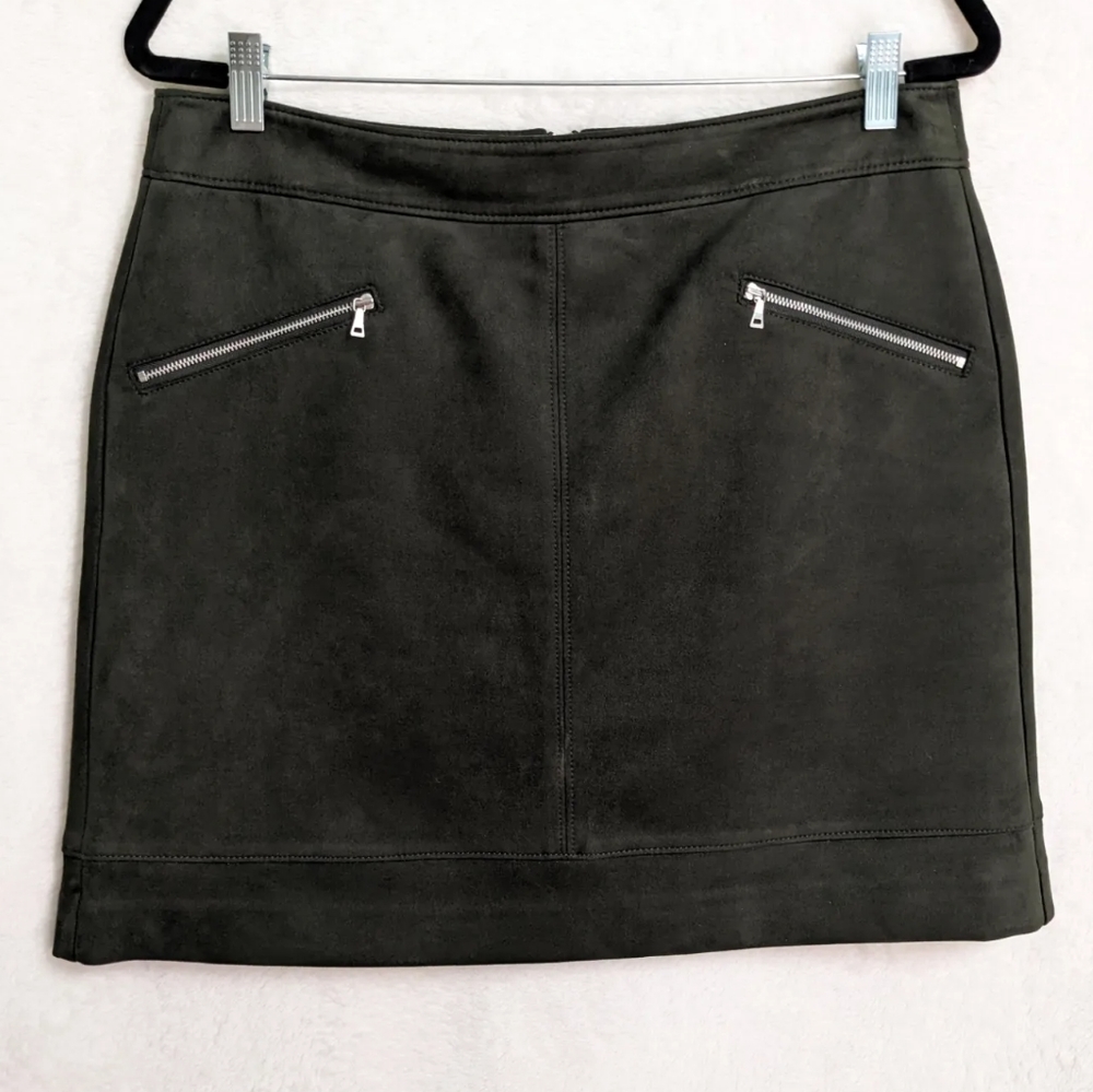 LOFT Dark Olive Green Faux Suede Mini Skirt Size 12